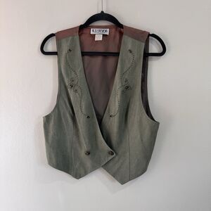 Vintage 80s 90s R.J. Stevens Vest 12 Green Brown Ombre Beaded Western Artsy